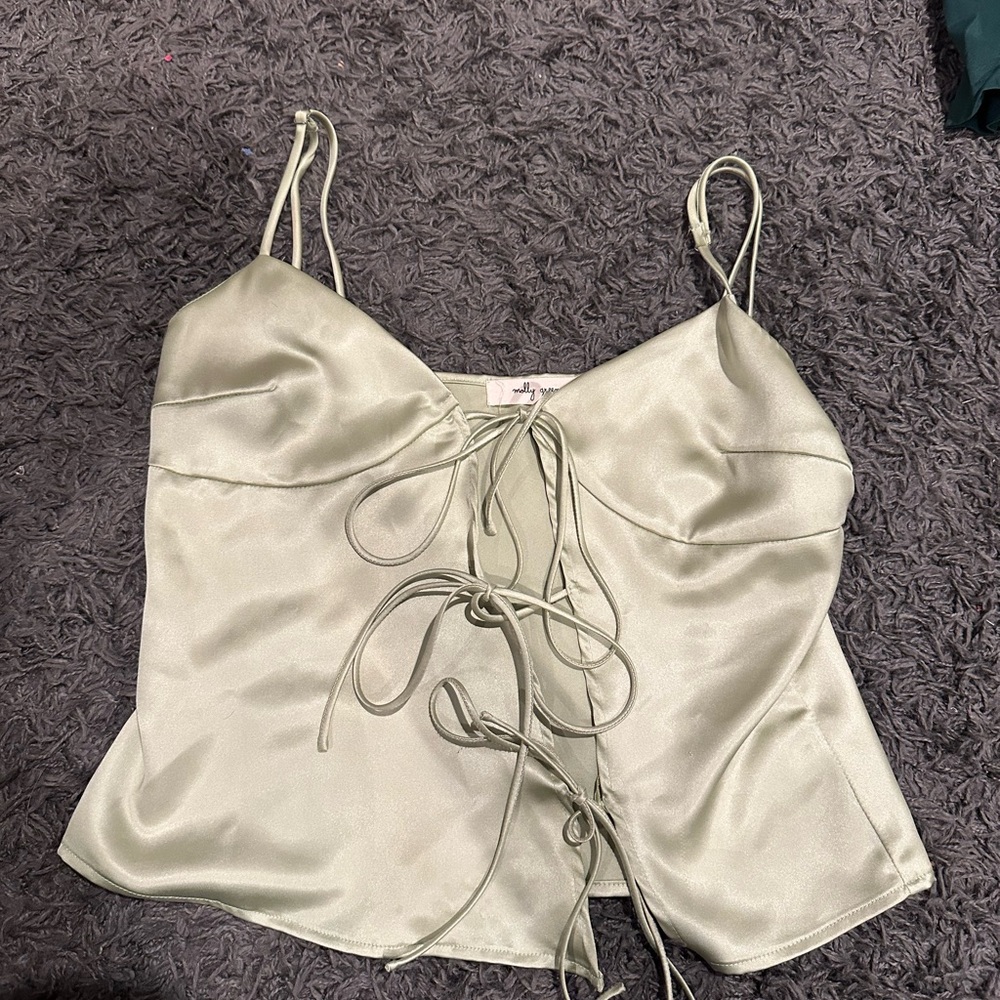 Chic Light Green Satin Camisole Top